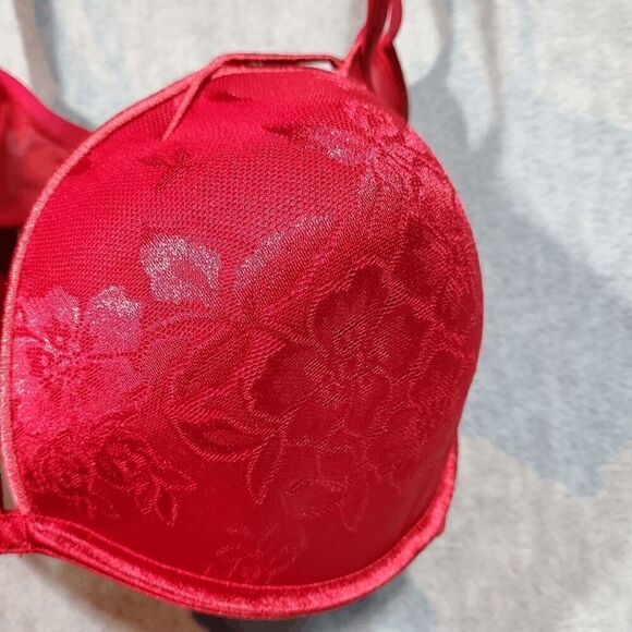 Cacique Bra Womens 42D Red Floral Padded Underwire Adjustable Mesh Band & Straps - Picture 5 of 7